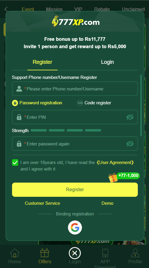 xp777 register